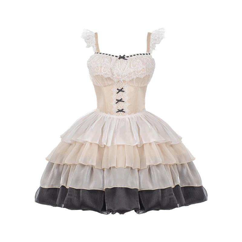 Summer Fashion Lolita Dress Female Japanese Original Design Flying Sleep Princess Dress Girl Lace Pleated JSK Women Mini Dress