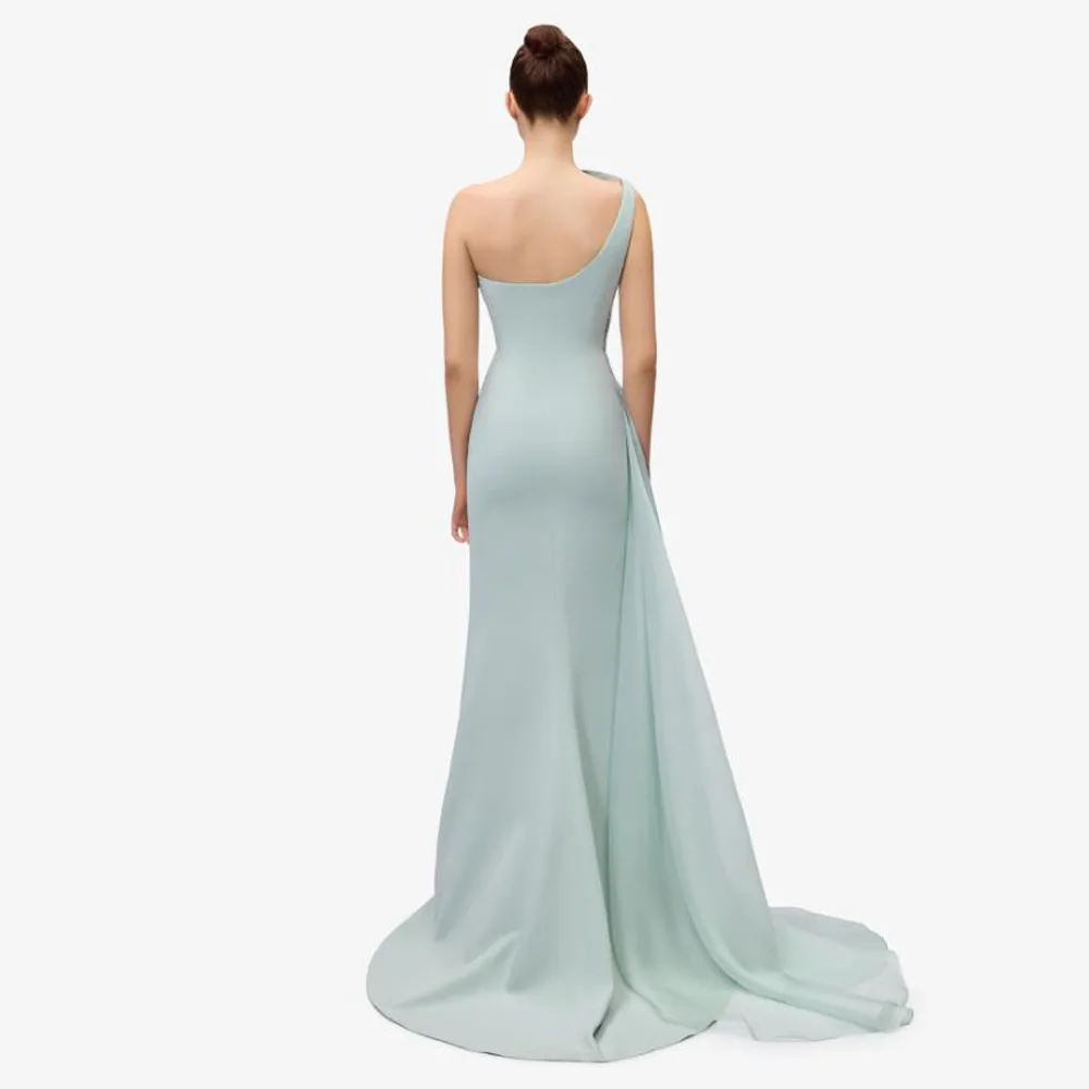 Customized Petal Mermaid Evening Dresses One Shoulder Satin Formal Gown Side Split Beading vestidos de gala for women