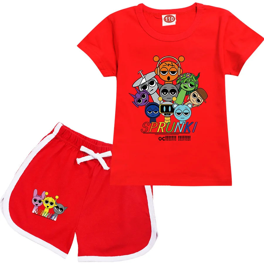 Sprunki-Conjuntos de ropa para niños, trajes de verano para bebés, chándales Sprunky Incredibox, camiseta de manga corta, pantalones cortos, trajes de 2 uds.