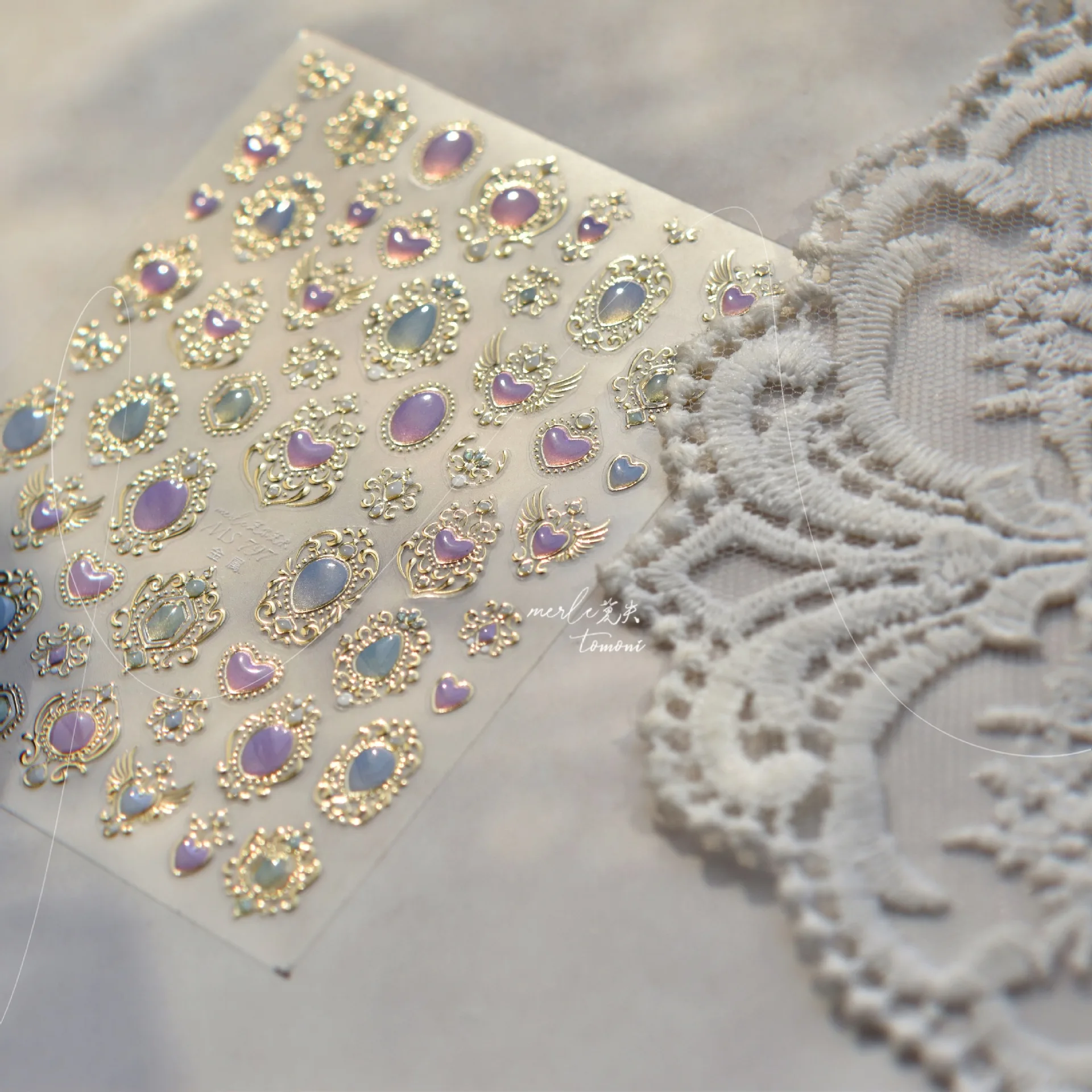 Autocollants pour ongles dorure œil de chat, dégradé 3D, pierres précieuses en forme de cœur européen, aile en cristal, décoration pour Nail Art, décalcomanies de manucure, DIY bricolage