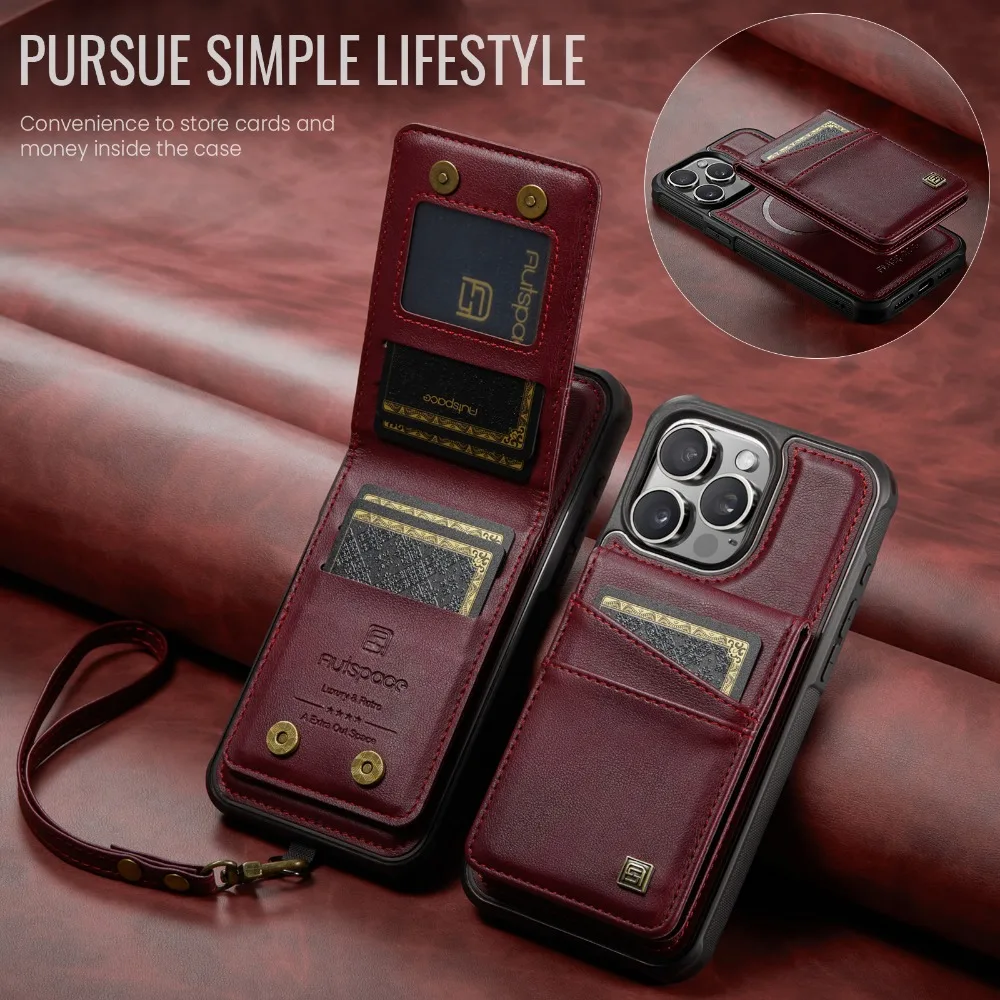 

2 в 1 съемный магнитный чехол-Бумажник для телефона IPhone 16 15 14 Plus 13 12 Pro Max, кожаный чехол с держателем для карт и ремешком на запястье