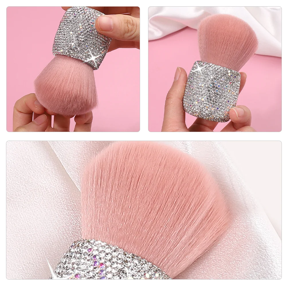 Brocha de setas, brochas de maquillaje para base, colorete, limpieza de uñas, cabeza de plástico rosa brillante, portátil