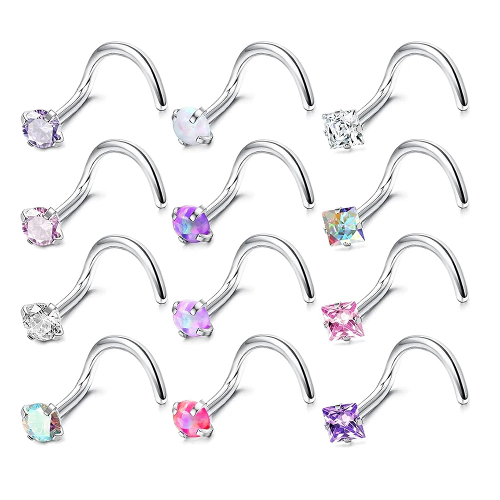 Oapl Cuban Zircon Nose Studs, 12Pcs