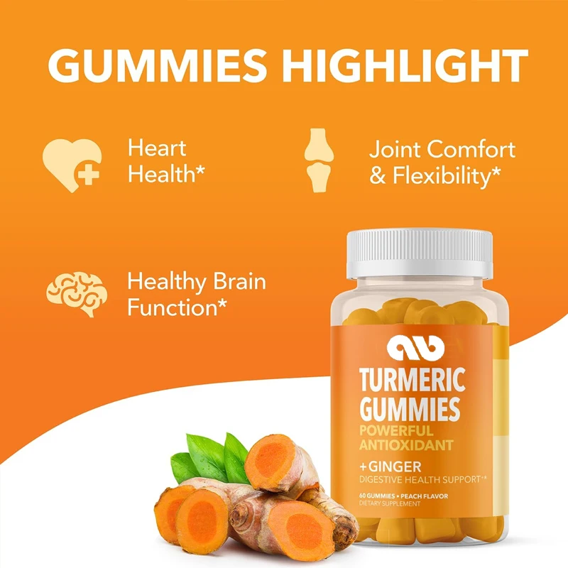 

Turmeric and Ginger Gummies for Adults Peach Flavor | Immune Support and Joint Health | 60 Vegan Gummies