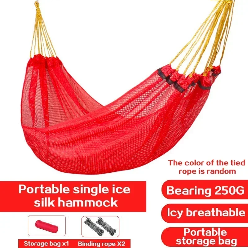 

th Adult Outdoor Ice Silk Mesh Hammock Single-person Student Dormitory Mesh Hammock Foldable Hanging Chair Portable Sleeping Bed