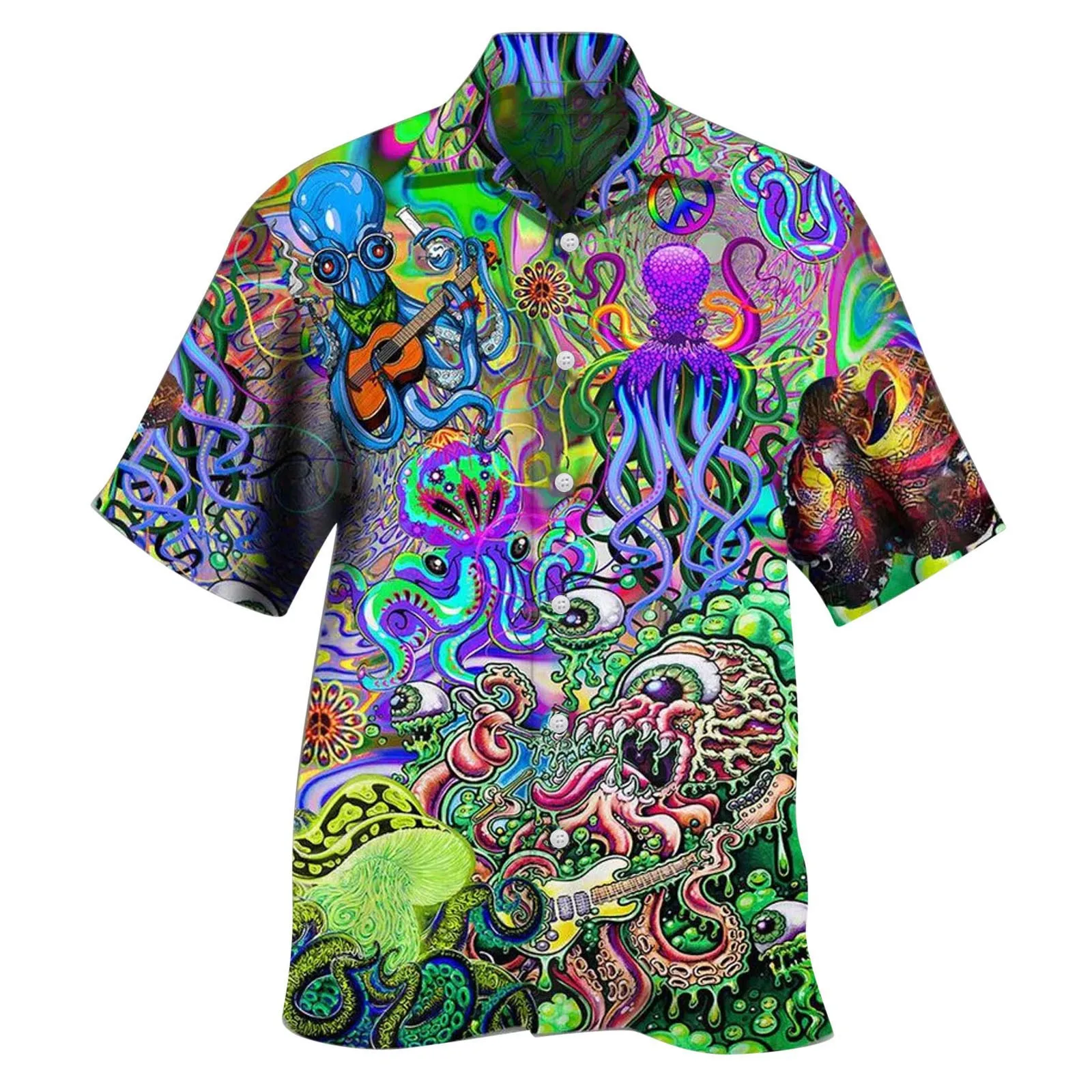 2024 Trendy Cardigan Hawaiian Shirt Men\'s Parrot 3D Printed Short Sleeve Large Size Loose Beach Wear Fashion New Product