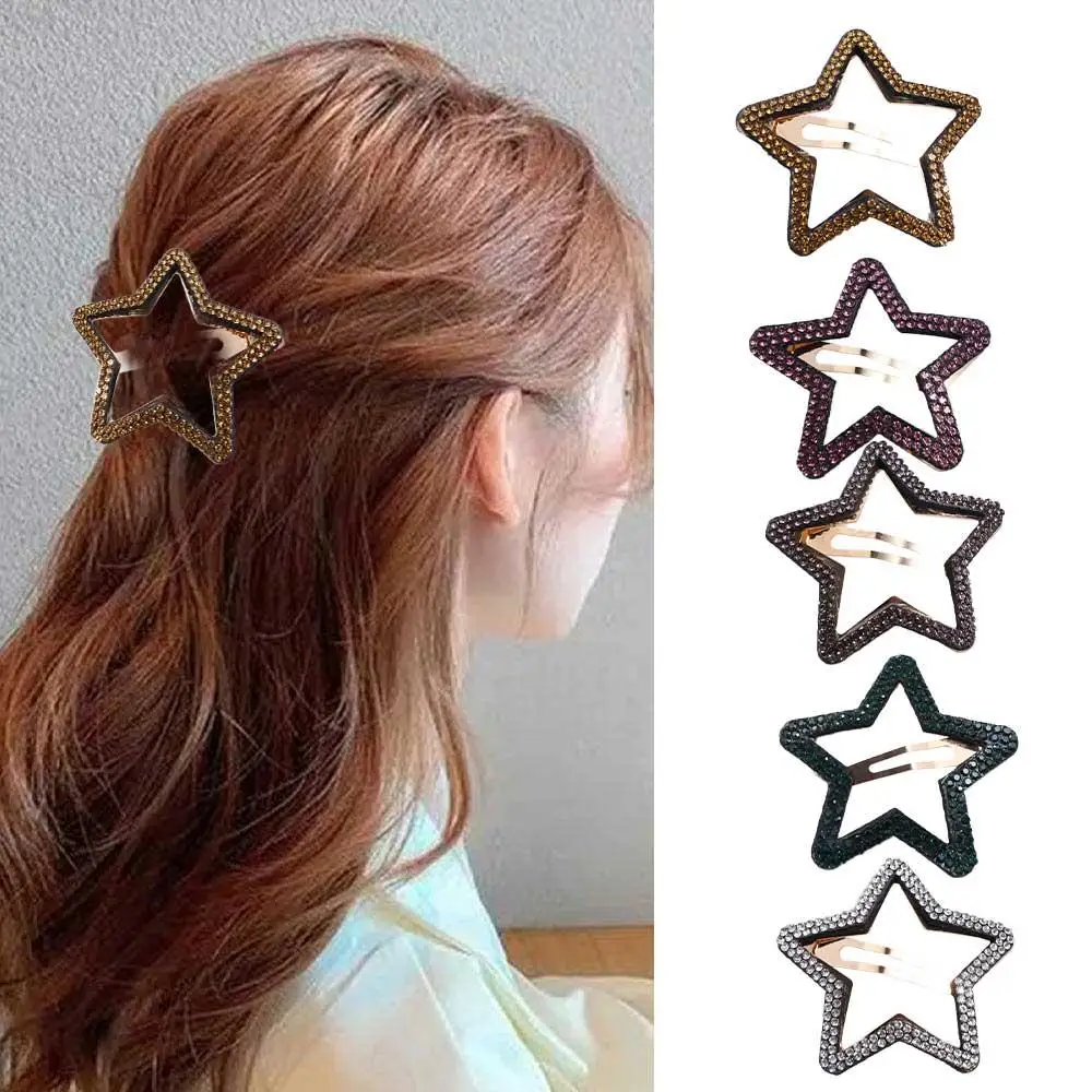 Personality Geometric Rhinestone Star BB Clip\ Y2k Pentagram Star Side Clip Hair Accessories Hair Clip Hollow Hair Clip Party