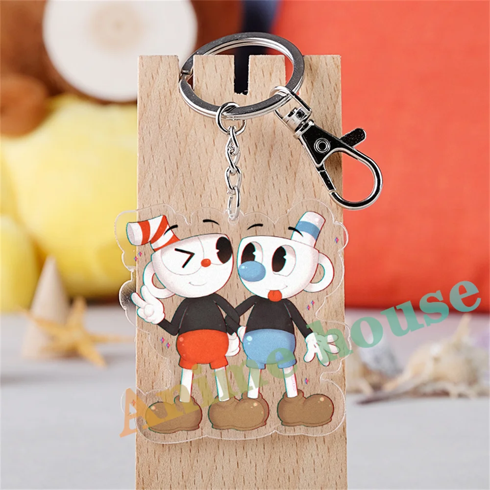 Game Cuphead Cartoon Character Acrylic KeyChain 6cm Cute Accessory backpack pendant Gifts