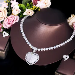 CWWZircons Bling Heart Shape Iced Out Cubic Zirconia Tennis Chain Necklace Earrings Trendy Party Jewelry Sets for Women T712