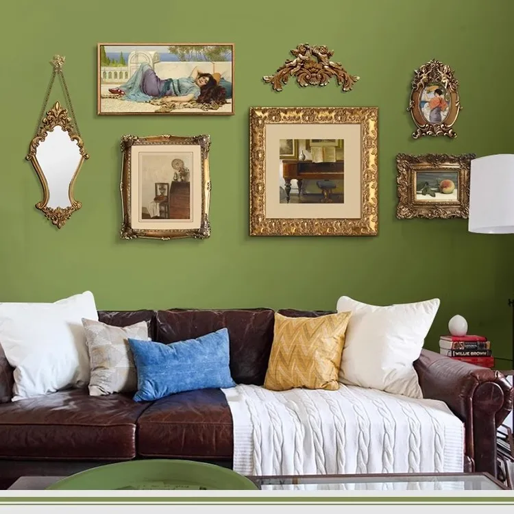 Retro carved beauty mirror, mid-century light luxury wall-mounted European mirror, makeup mirror combination decorative painting