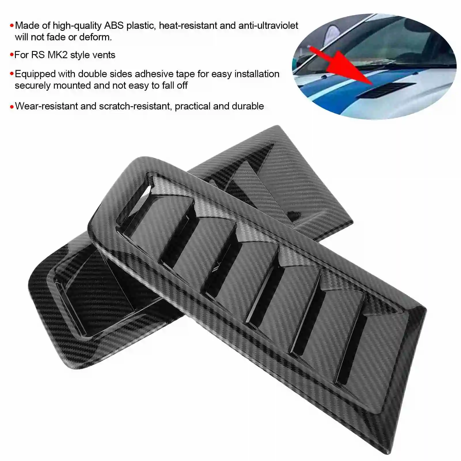 2Pcs Universal Bonnet Air Vents Engine Hood Car Exterior Parts For Focus RS MK2 StyleCarbon Fiber Color