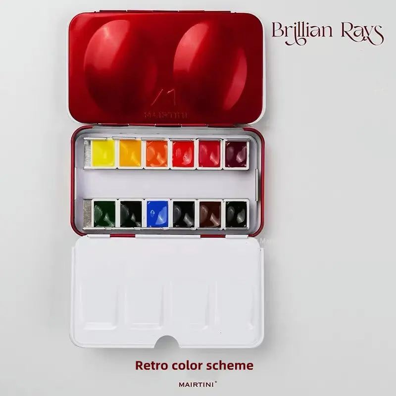 MAIRTINI Brillian Ravs Solid Watercolor Japan Portable Mango Iron Box Caravaggio 12 Color Concentrated Gouache Paint Set