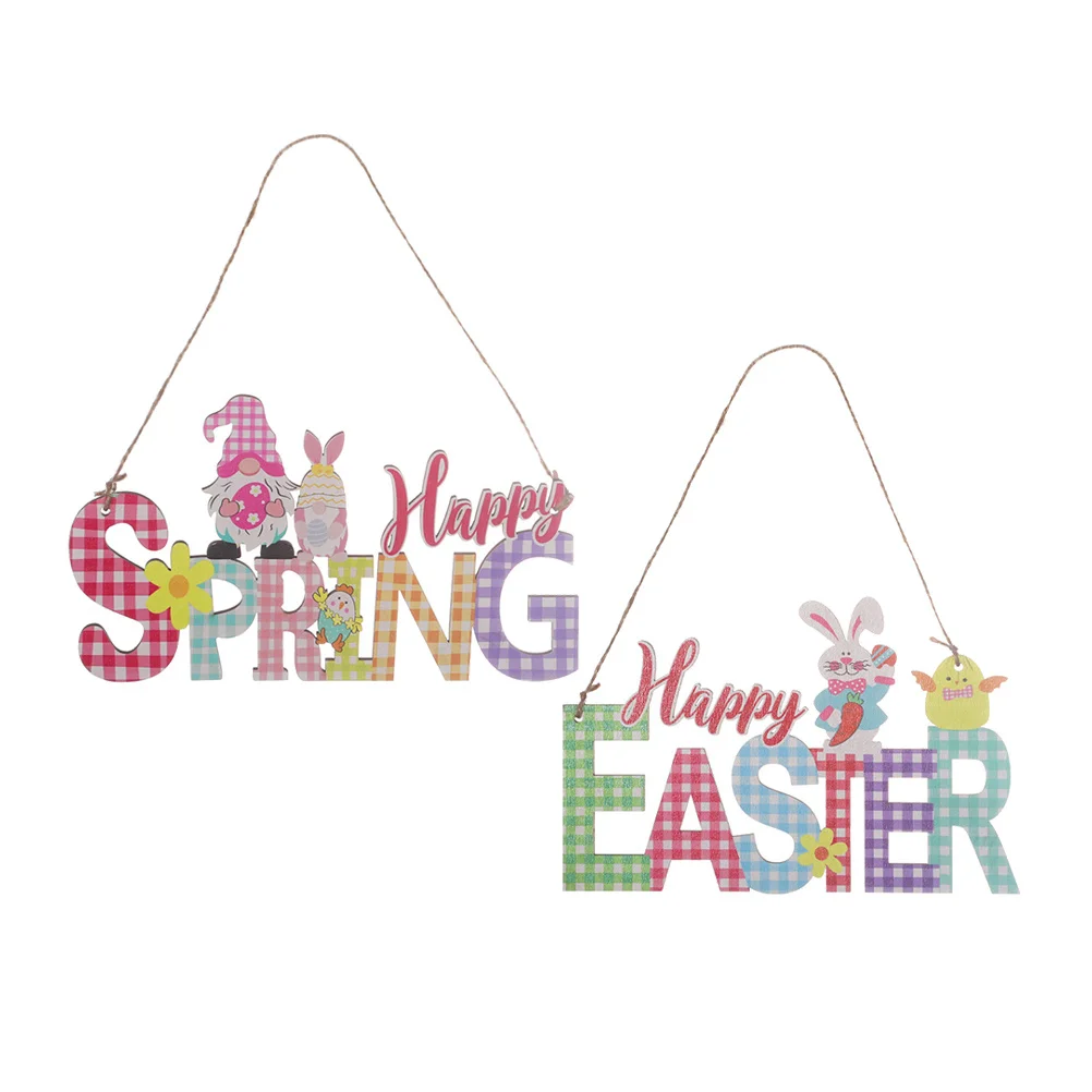 2 قطعة قلادة بحرف خشبية عيد الفصح معلقة لافتة للباب مهرجان الربيع جدار الفن الشرفة ديكور المنزل المشهد تخطيط الحرفية حلية #5