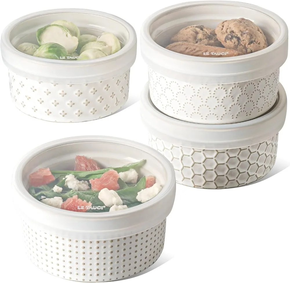 

Ramekins with Lids for Creme Brulee Souffle Dipping Sauce Ceramic Food Storage Container - 5 Inch Set of 4 Arctic White