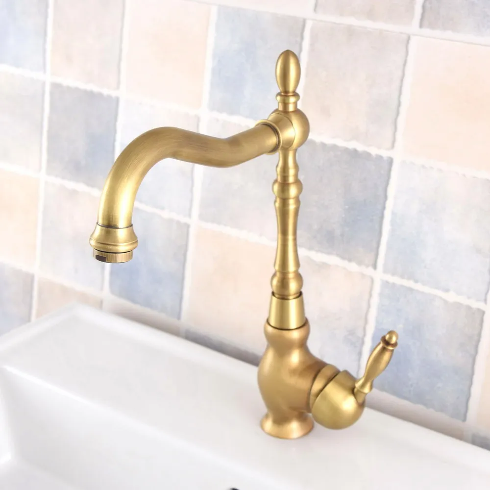 العتيقة النحاس مقبض واحد المطبخ صنبور حوض للحمام بالوعة صنبور قطب صنبور حوض خلاط