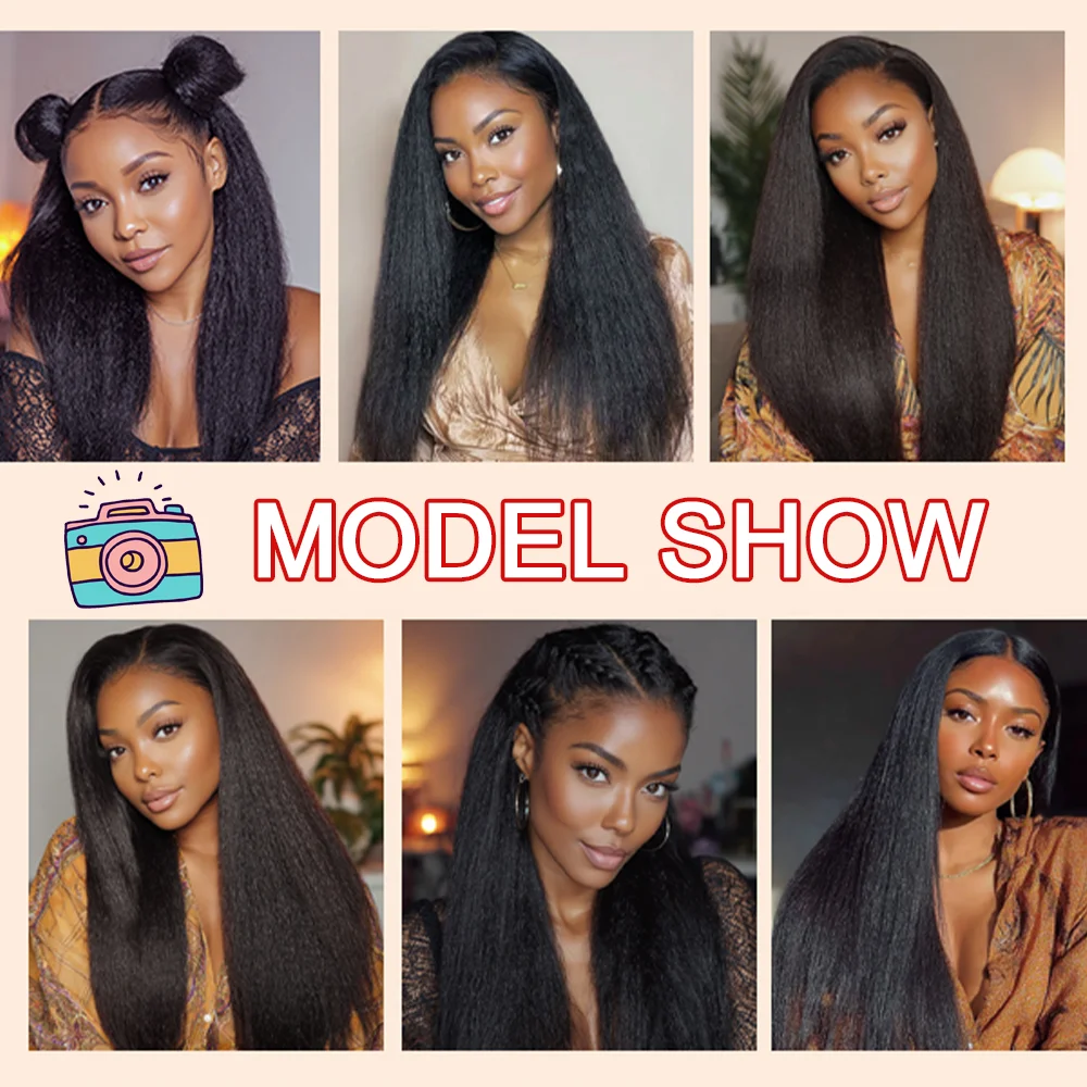 200% Density 13x4 HD lace Yaki Straight  Transparent  Glueless Lace Wig Human Hair Wigs For Black Women image 6