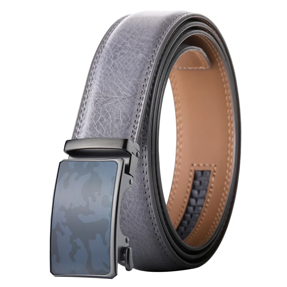 Plyesxale Camouflage Automatic Buckle Genuine Leather Belt For Men High Quality Mens Belts Luxury Designer Cinto Masculino B804