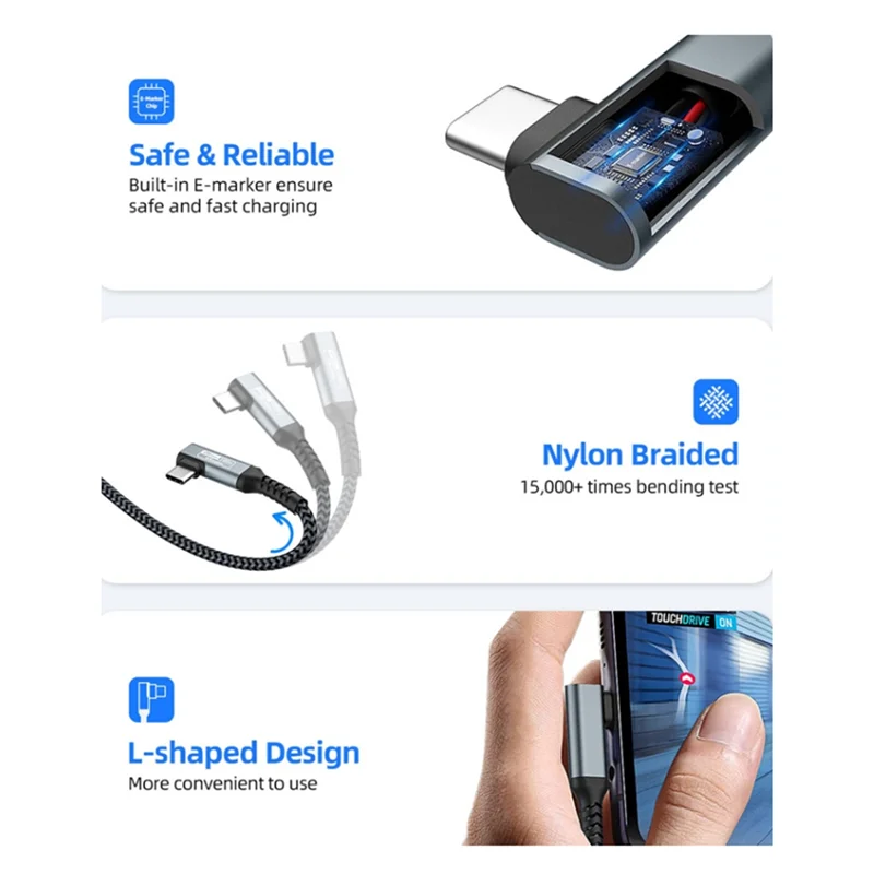 

【Sleek Design】Fast Charging Type-C Data Cable 5M VR Streaming Cable 10GB High-Speed Transmission Elbow Smart Device