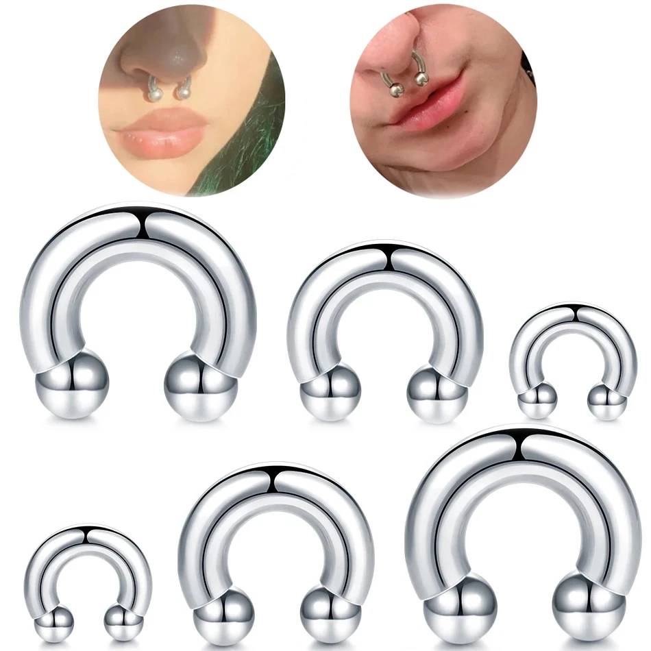 1Pc Stainelss Steel Horseshoe Nose Ring Internal Threaded Large Gauge Piercing Nose Ear Expander Septum Piercing Body Jewelry