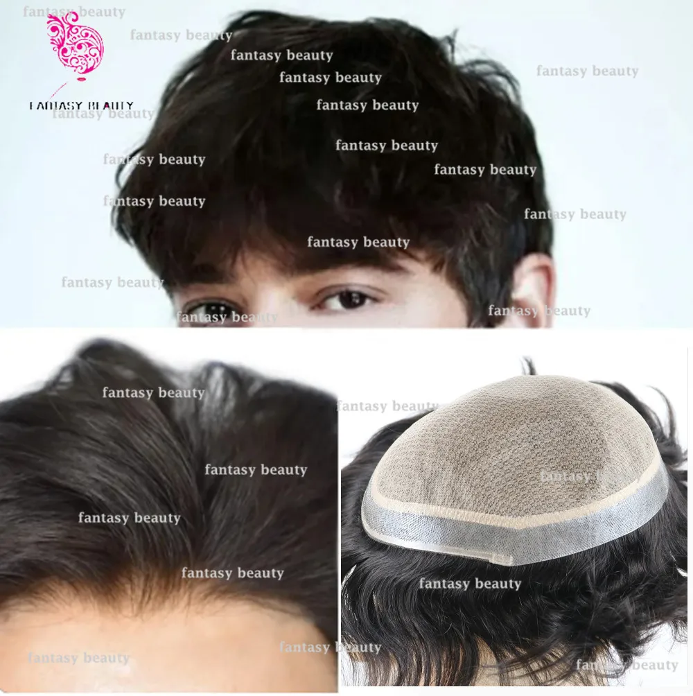 Natural hairline Men's wig Breathable silk based men's wig Straight hair Men's prosthetic straight hair replacement system