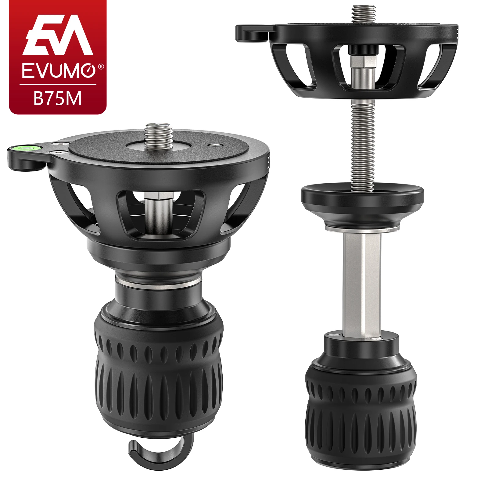 

EVUMO B75M 75mm Bowl Adapter With Retractable Handle 3/8'' Mounting Screw Half Ball Leveling Base Level Bubble and Gravity Hook