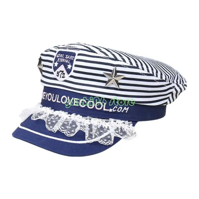 T5UF Sailing Captain Hat With Pattern Comfortable Polyester Fabric Unisex Accessory