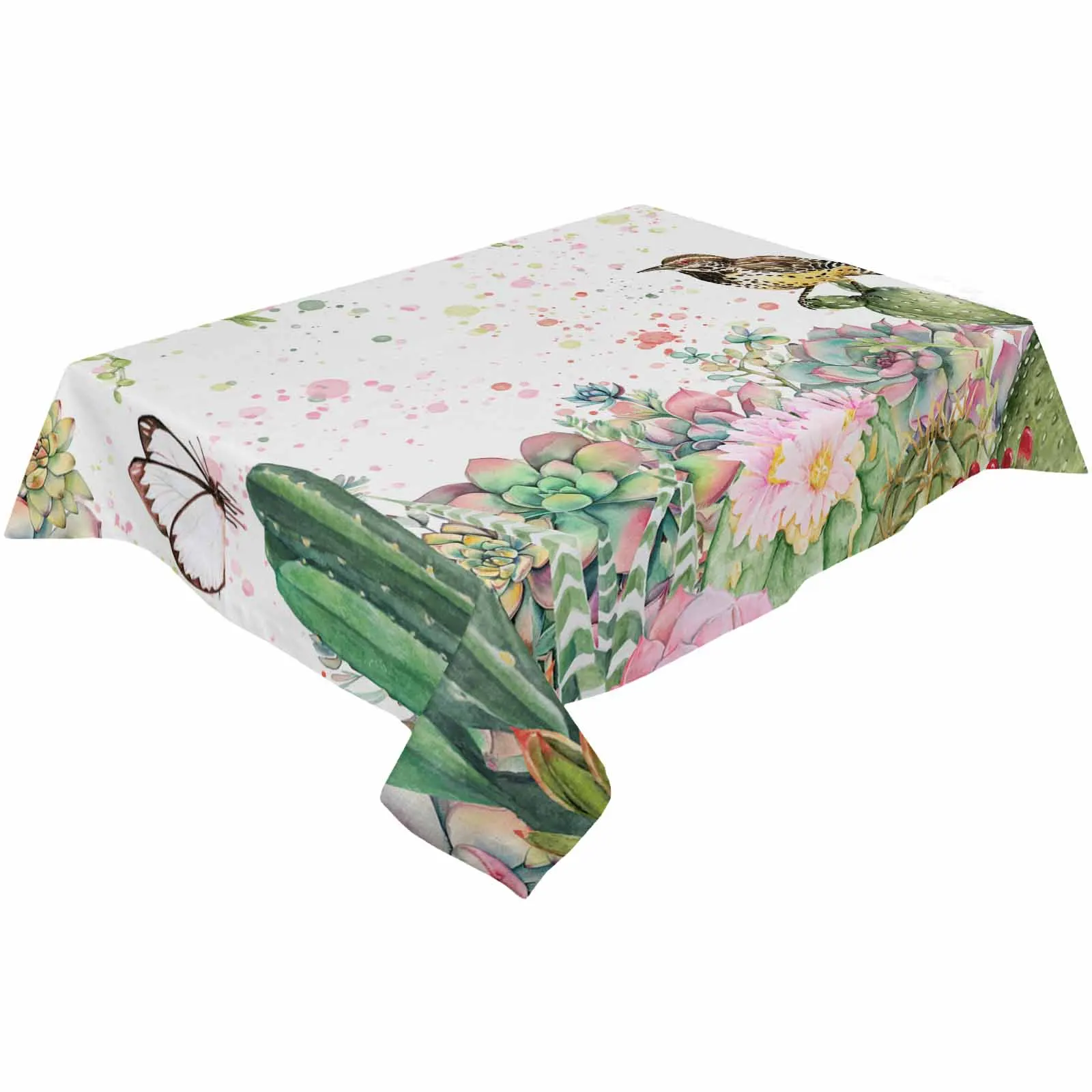 Summer Tropical Succulent Bird Butterfly Tablecloth Holiday Dining Table Decor Table Cover Rectangular Wedding Decor Tablecloth