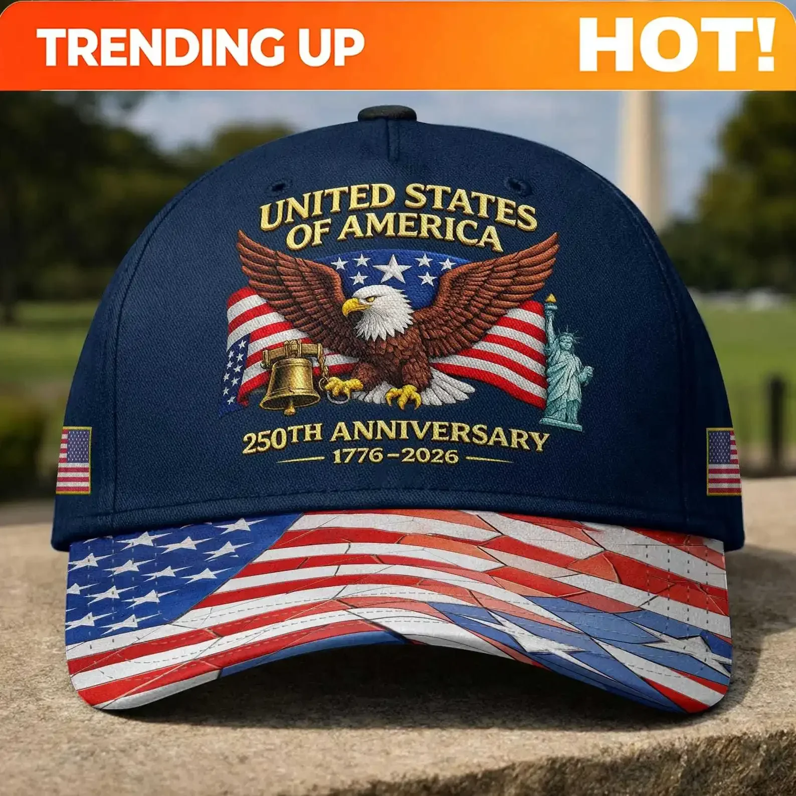 Customization United States Of America 250th Anniversary 1776–2026 Baseball Cap, Eagle Flag Liberty Bell Patriotic Hat, Hat