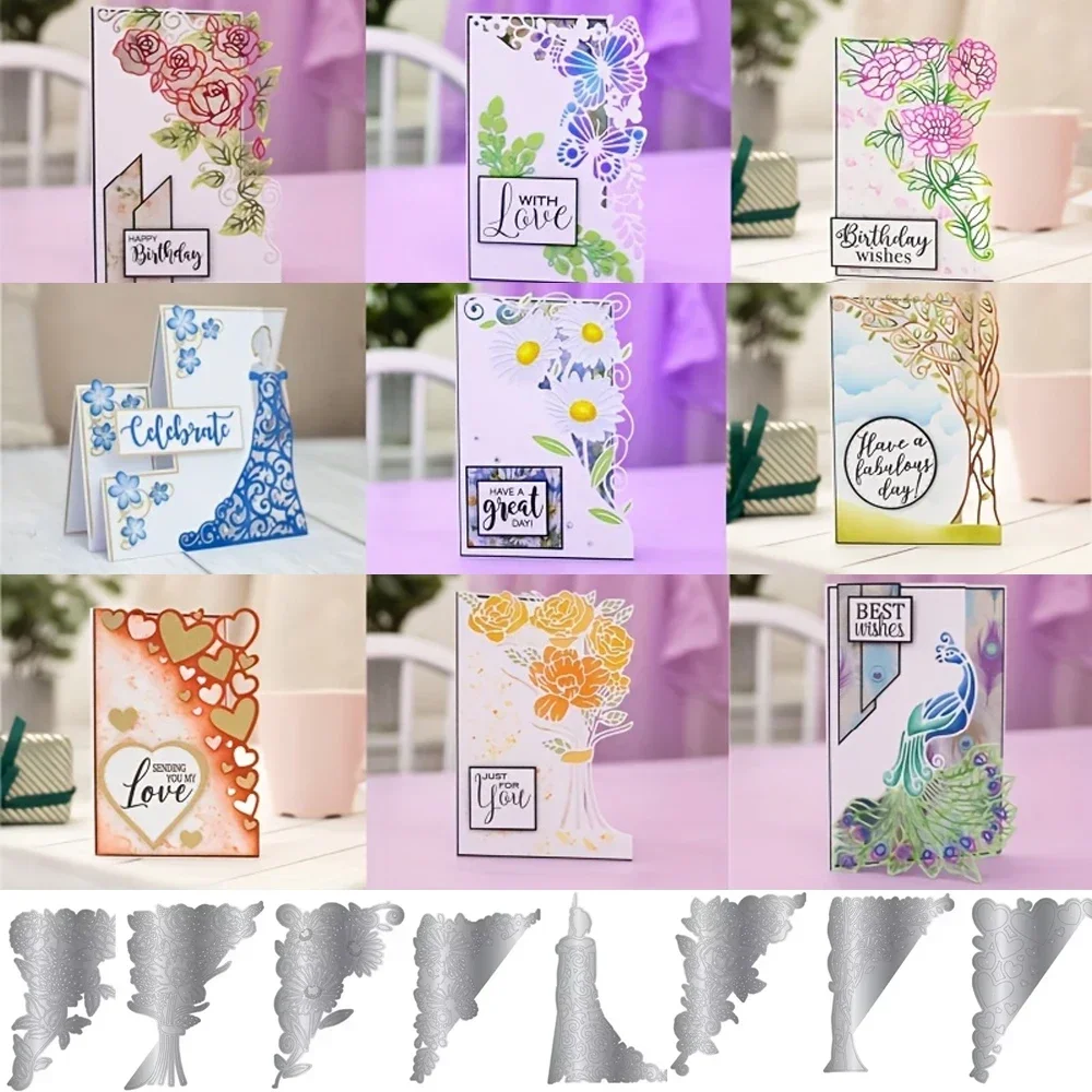 Rose Blume Schmetterling Herz Randbare Sammlung Metall Stanzformen Bouquet Begleiter Pfau Gestanzte Für DIY Karte Handwerk Machen Ne
