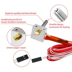 MK8 Hotend Kit 12V40W MK8 Extruder Short Range Direct Hot Head 1.75mm/0.4mm Throat Heater Block Nozzle For 3D Printer Anet A2 A8