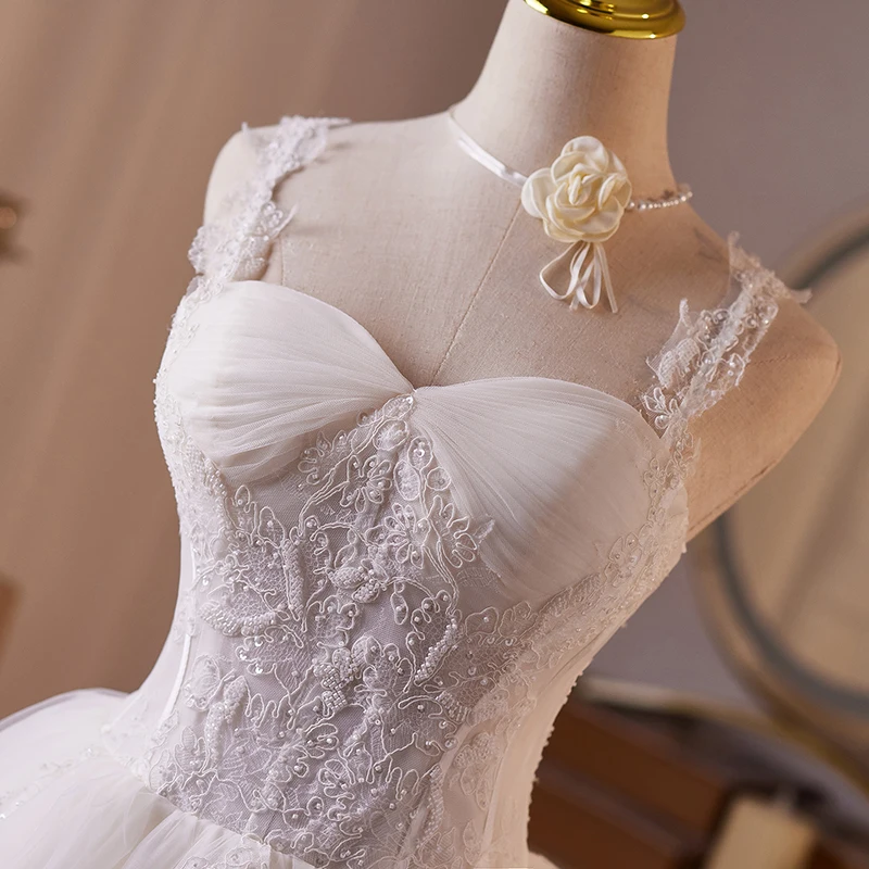 AnXin SH prinses witte bloem kant spaghettibandje mouwloos kralen parels korte op maat gemaakte avondjurk kleine witte jurk