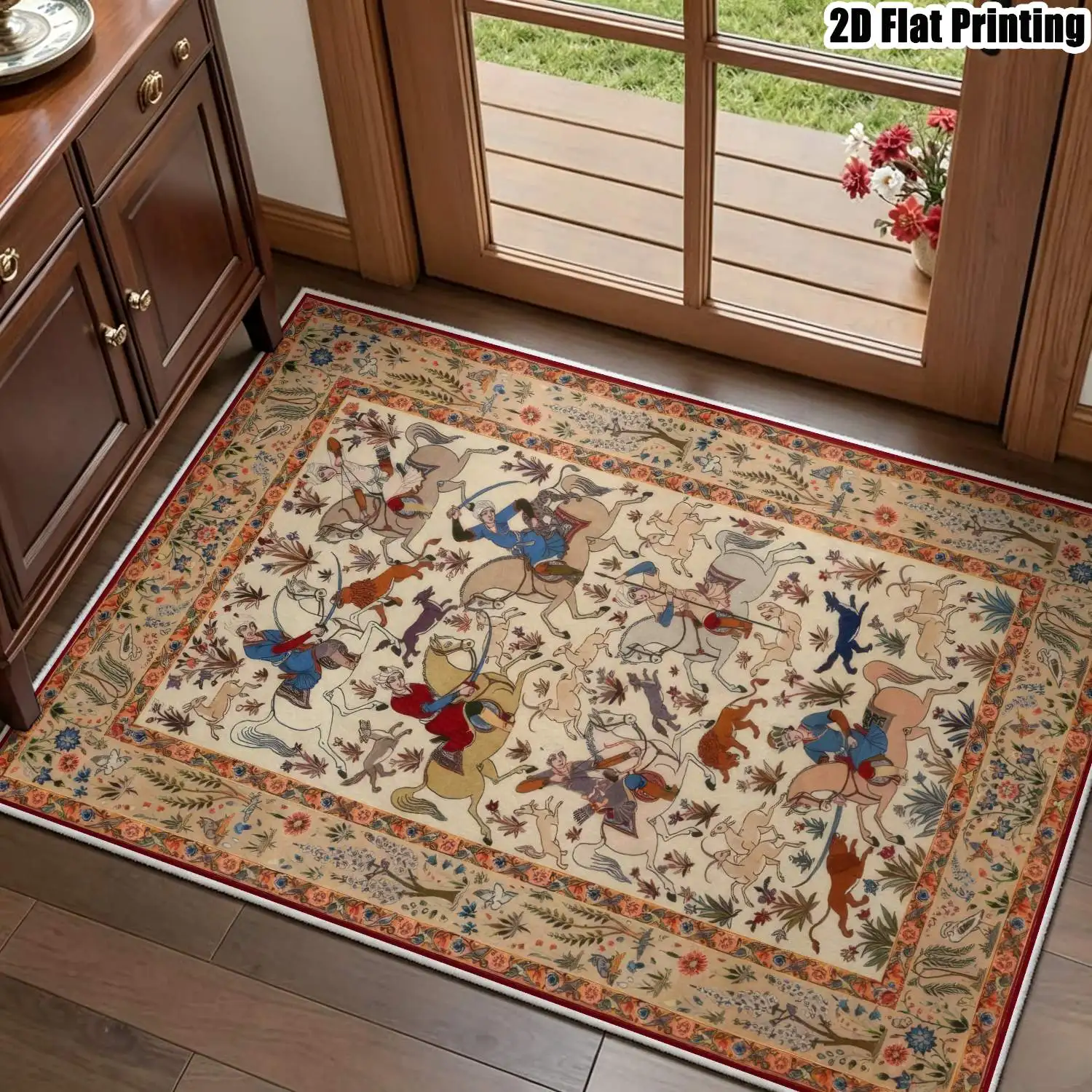 1Pc 2D Printed Carpet: Retro Animal, European, Bohemian, Floral, Geometric Stripe Patterns, Home Decor, Multi-Size, Machine Washable, for Entrance, Dining, Foyer, Bedroom, Living Room Etc