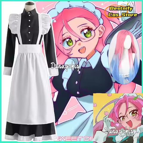 Anime Alien Stage Cosplay Mizi Costume Black White Maid Dress Lolita Wigs For Halloween Christmas Women Role Play Customized