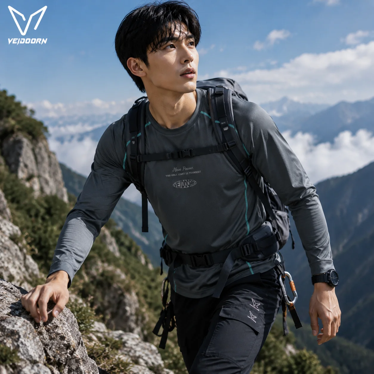 Veidoorn Autumn Running Shirt Men Long Sleeve Quick Dry Breathable Workout Tops Moisture Wicking Athletic Tee for Jogging Gym