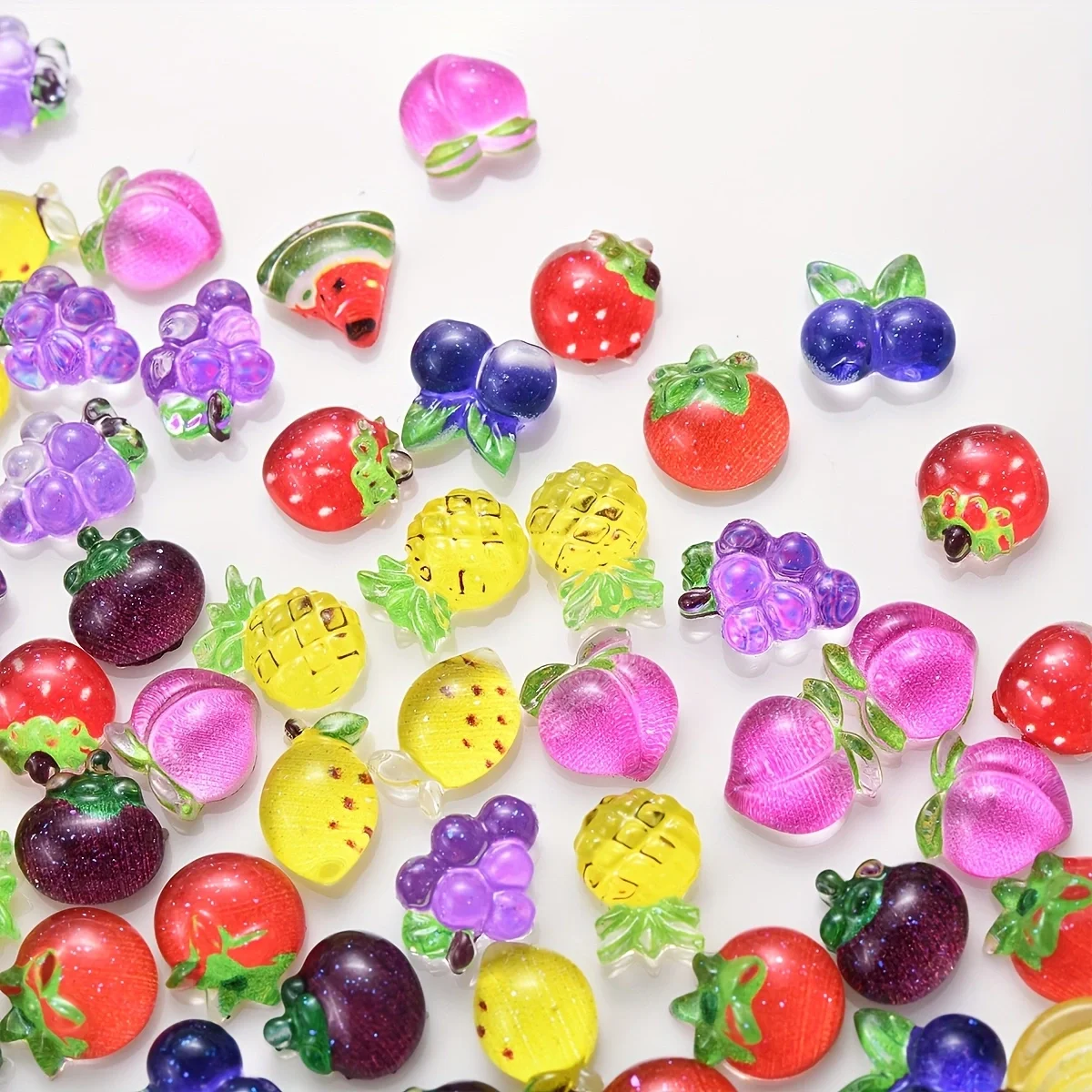 50pcs Mixed Fruit Glitter Transparent Mini 3D Resin Additions, Nail Art Additions Craft