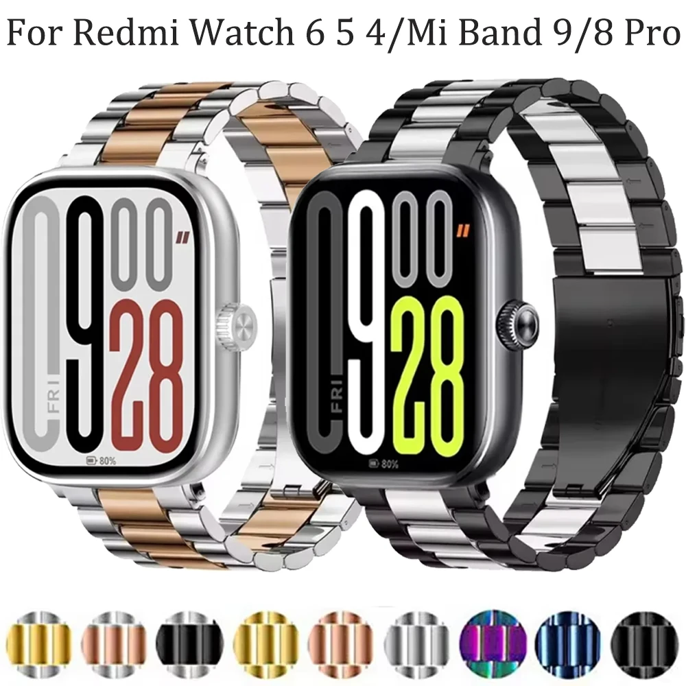 Metallarmband für Redmi Watch 6 5 4 Edelstahl-Ersatzarmband für Xiaomi Band 9 Pro/Mi Band 8 Pro Armband Correa Band