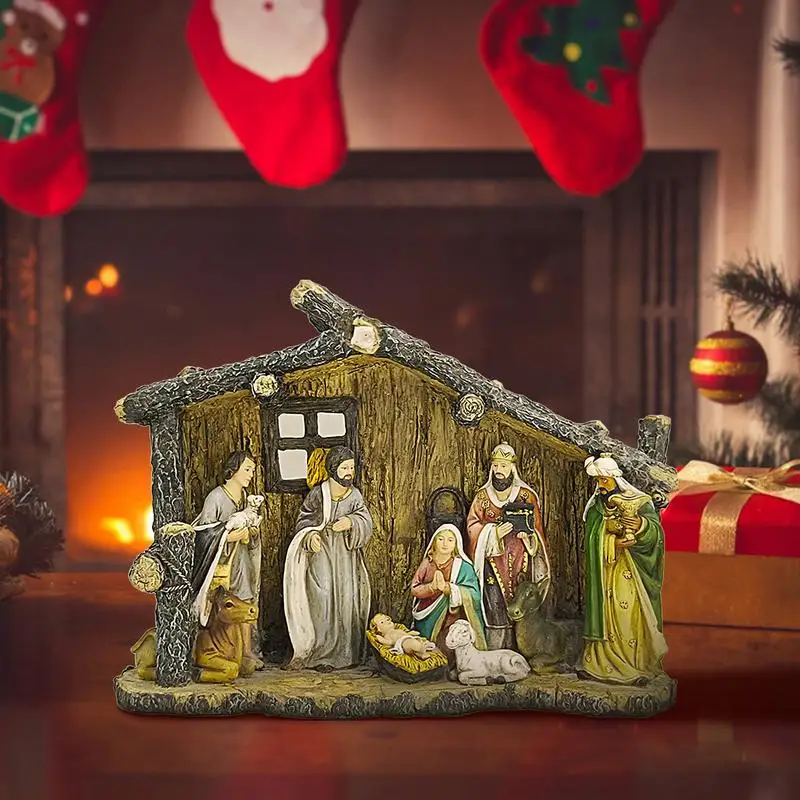 Nativity Set Indoors Indoor Christmas Manger Resin 14.96 Inches Nativity Scene Colourful Mangers For Nativity Sets Religious