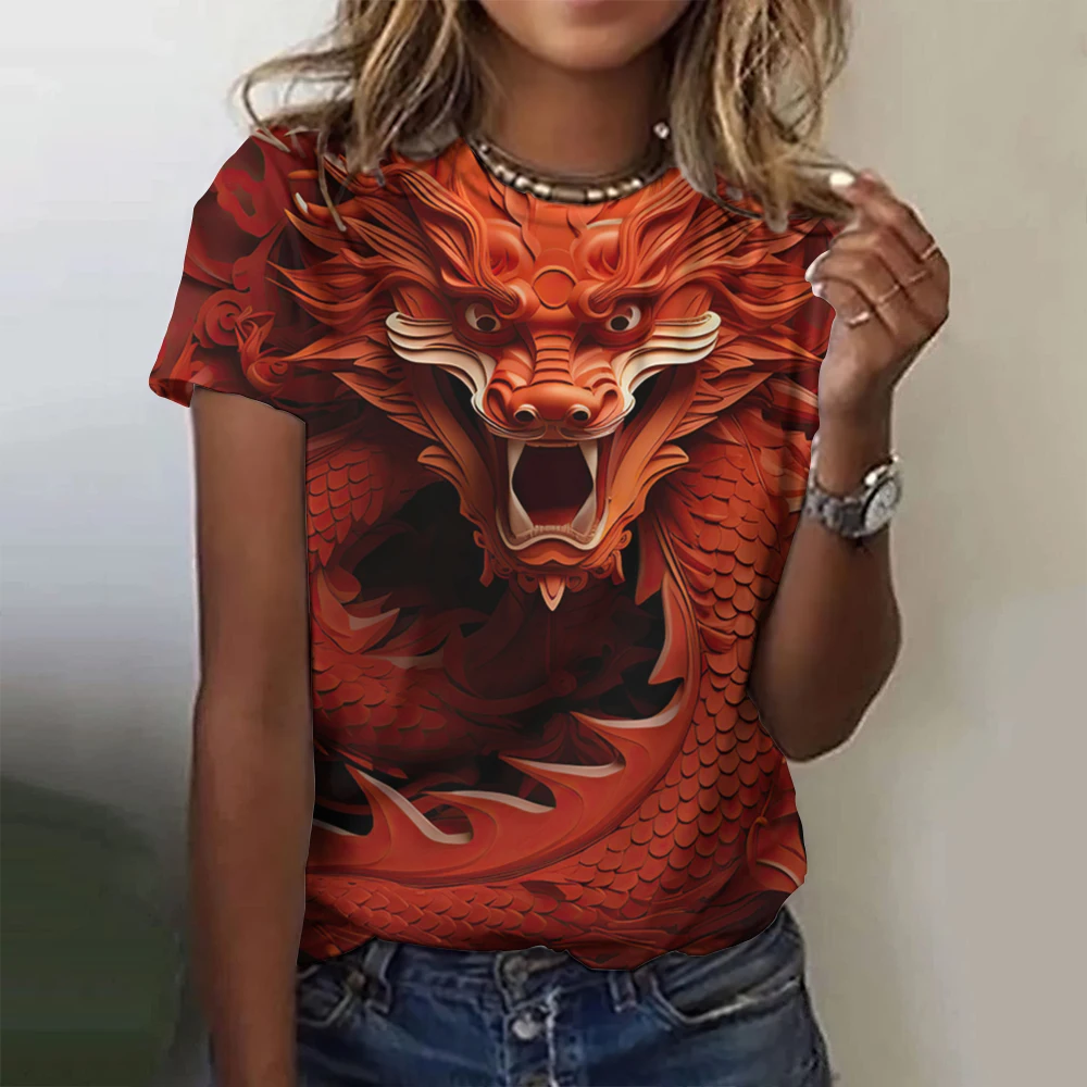 Camiseta con estampado 3d de dragón chino para mujer, camiseta de Hip-Hop, camiseta divertida informal de calle, ropa femenina para fanáticos,