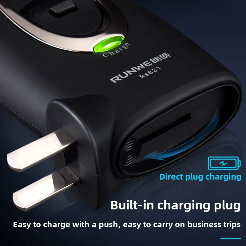 Barbeador elétrico para homens recarregável de cabeça dupla mini navalha portátil RS831 com lâminas de barbear precisas