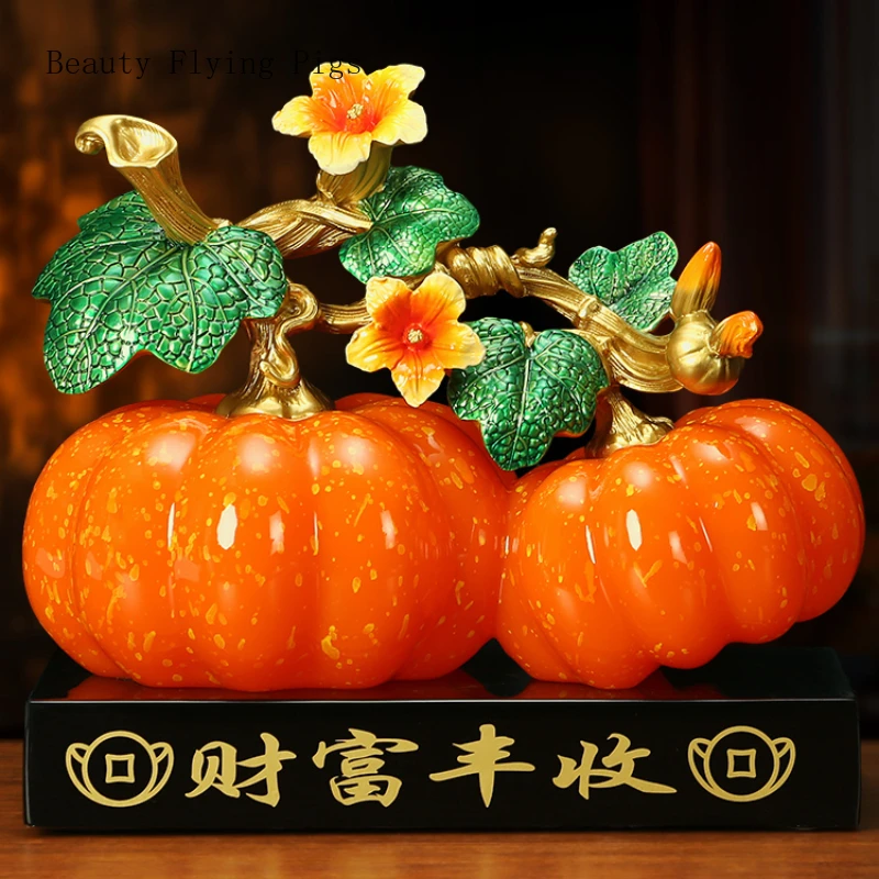 

Resin Pumpkin Ornaments Chinese Style Living Room Decoration TV Cabinet Ornaments Feng Shui Housewarming Gift Decorative Statues