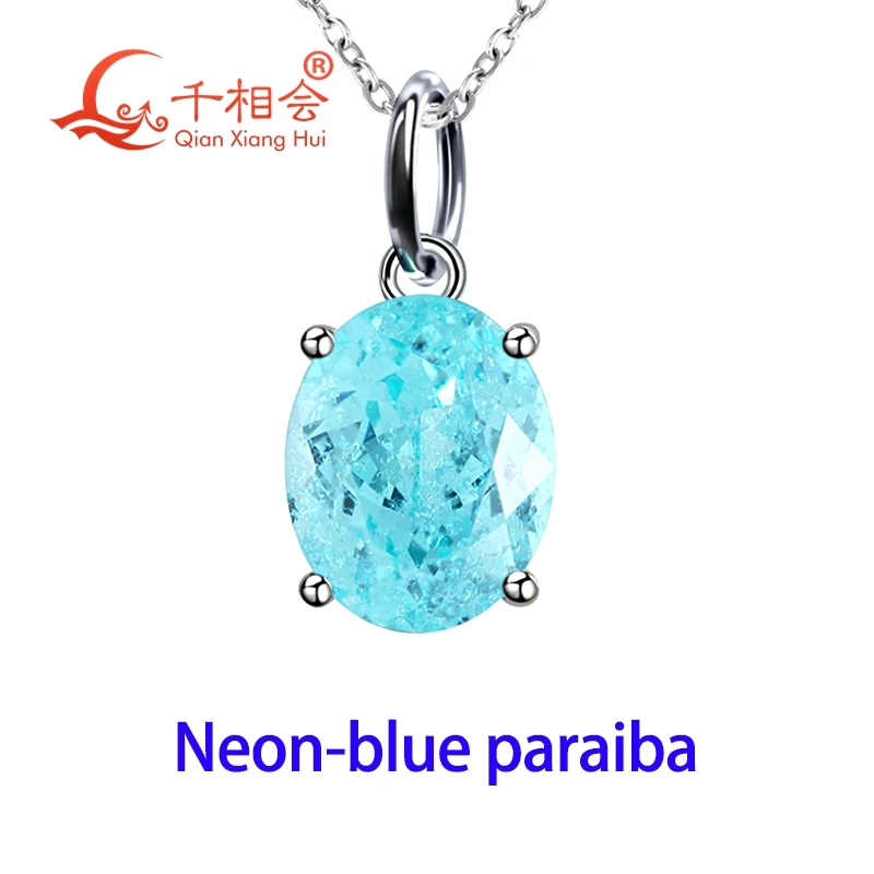 

8*10mm oval shape lab grown YAG neon Paraiba blue and green S925 Silver Pendant Jewelry gift necklace datting