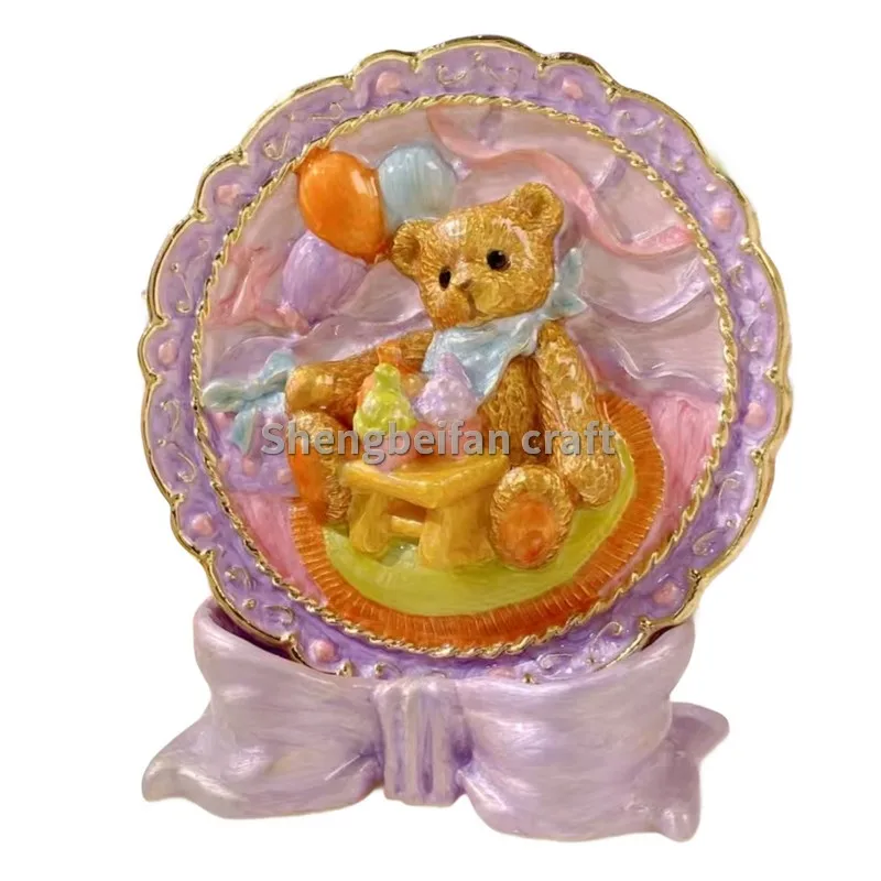 

Metal Craft Enamel Ornament Bear Jewelry Box Decoration Bithday Gift Trinket Box For Home Decor