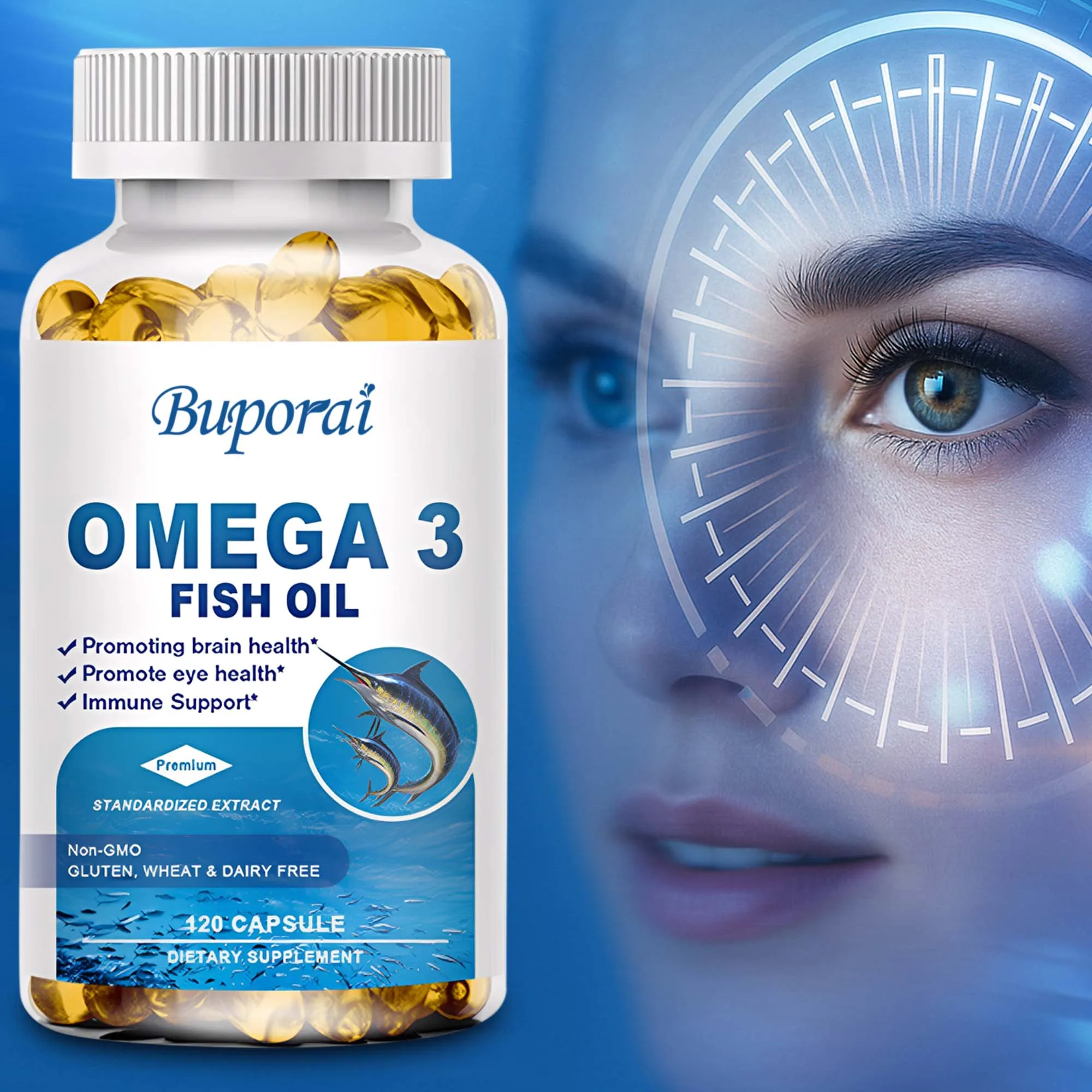 Omega 3 Fish Oil Capsules - Boosts The Immune System, and Provides Energy, Benefits Brain, Heart and Cardiovascular Health