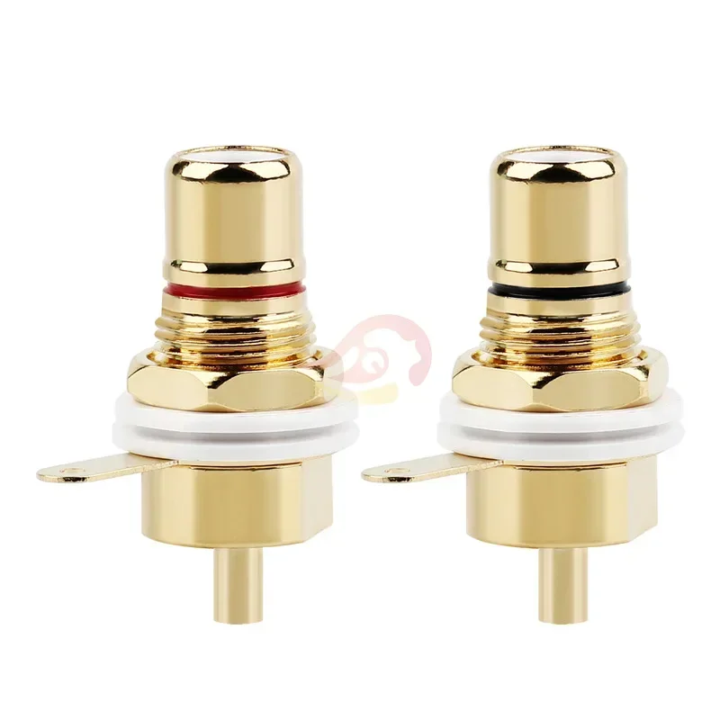 RCA Connector Female Socket Chassis CMC Connectors 28.6mm Audio Jack Bulkhead Red Black Cycle Nut Solder Gold Plated Plug