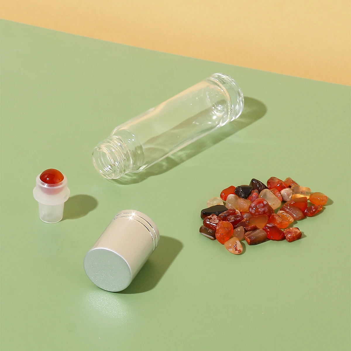 10ชิ้น10มิลลิลิตรน้ำมันลูกกลิ้ง Essential หยก Batu kaca ธรรมชาติขวดโรลออนพลอยขวดน้ำหอมแบบเติมได้