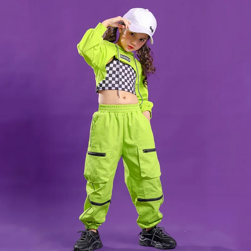 Mode Cool Green Hoddies Jogger Vest Kids Hiphop Danskleding Ballroom Kostuums Voor Meisjes Dancewear Jazz Street Dance Wear