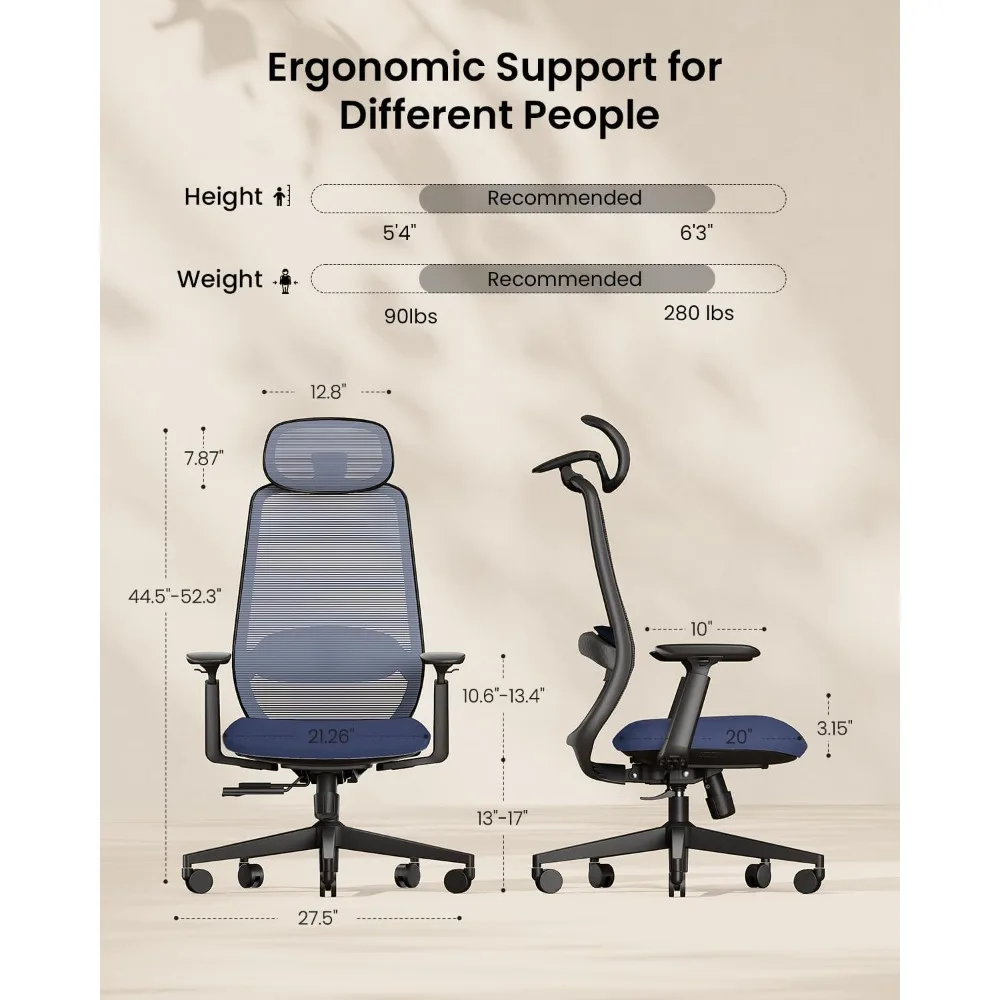 كرسي مكتب مريح ProtoArc - كرسي كمبيوتر شبكي عالي الظهر EC200 مع دعم قطني، ومسند رأس قابل للتعديل ثلاثي الأبعاد ومقعد منزلق