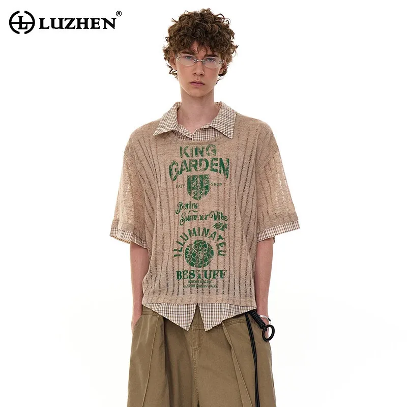

LUZHEN 2025 Summer High Quality Gauze Double Layer Two-piece Short Sleeve Shirts Men's New Handsome Elegant Casual Tops JY3285