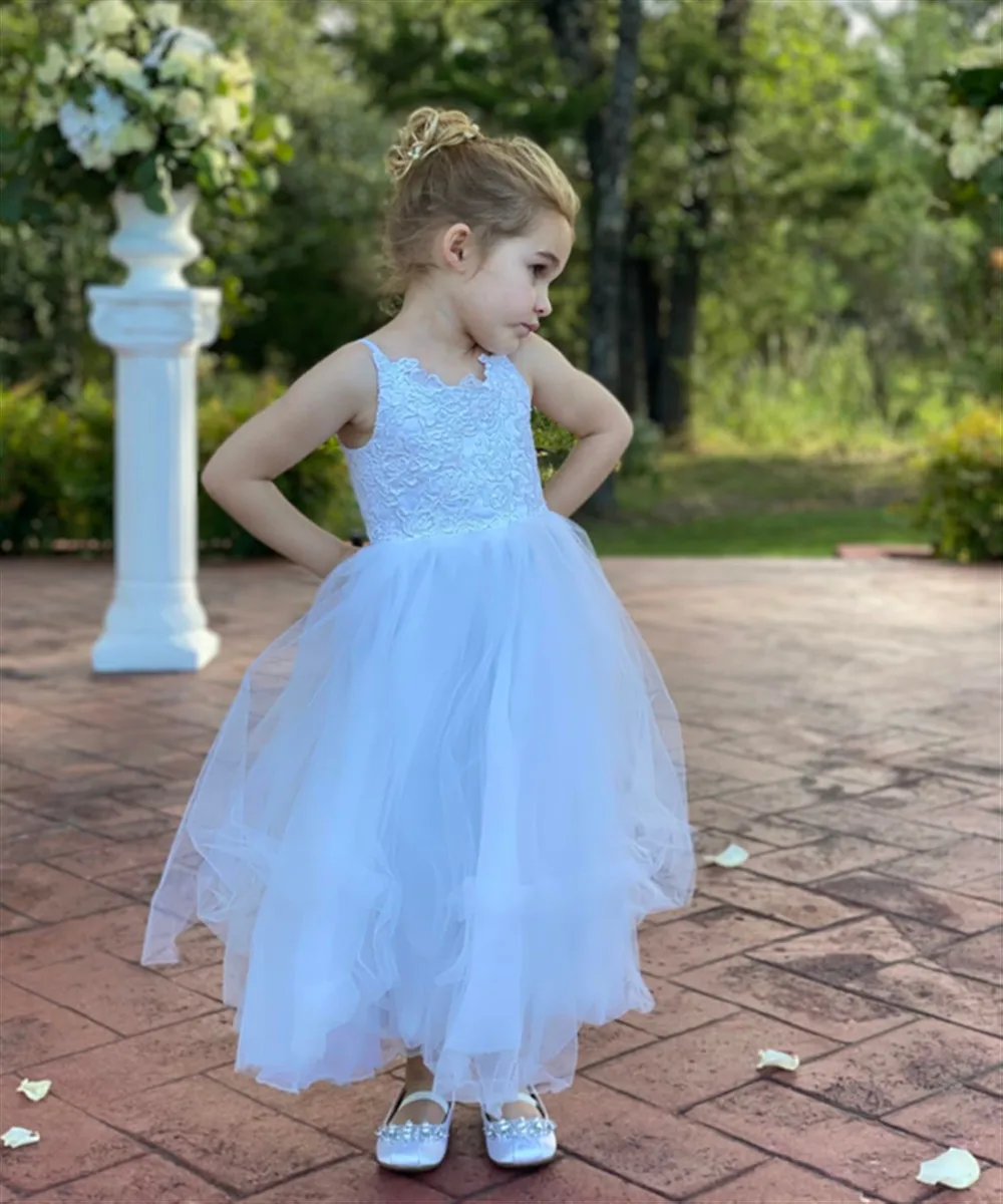 

Baby Girl First Communion Dress Flower Girl Dress For Wedding Appliques Spaghetti Straps Puffy Princess Birthday Party Prom Gown