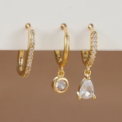 3PCS Fashion Stainless Steel Water Drop Zircon Dangle Earrings Set for Women Gold Plated U-shape Earring Piercing Jewelry